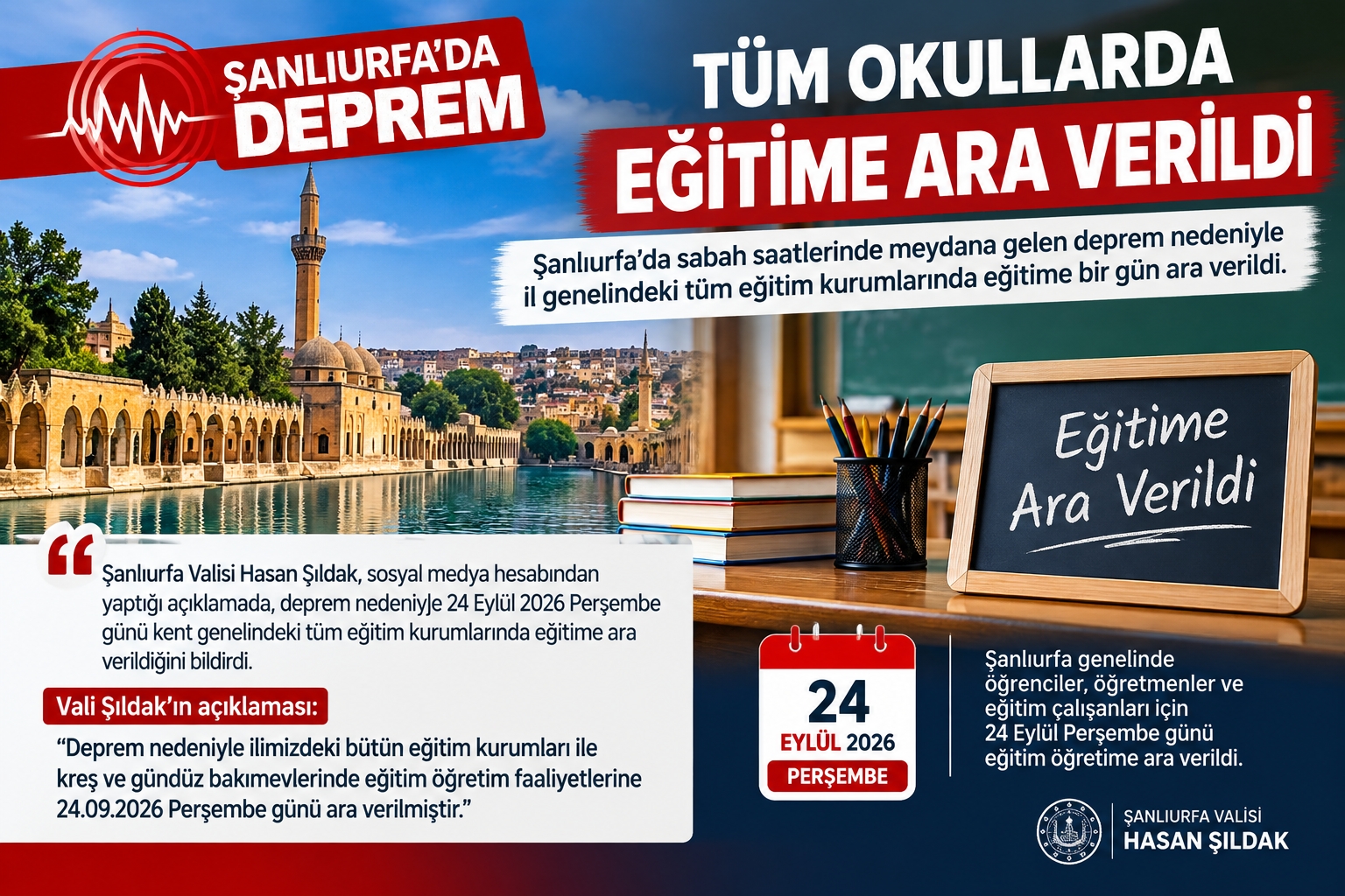 ŞANLIURFA’DA DEPREM SONRASI TÜM OKULLARDA EĞİTİME ARA VERİLDİ